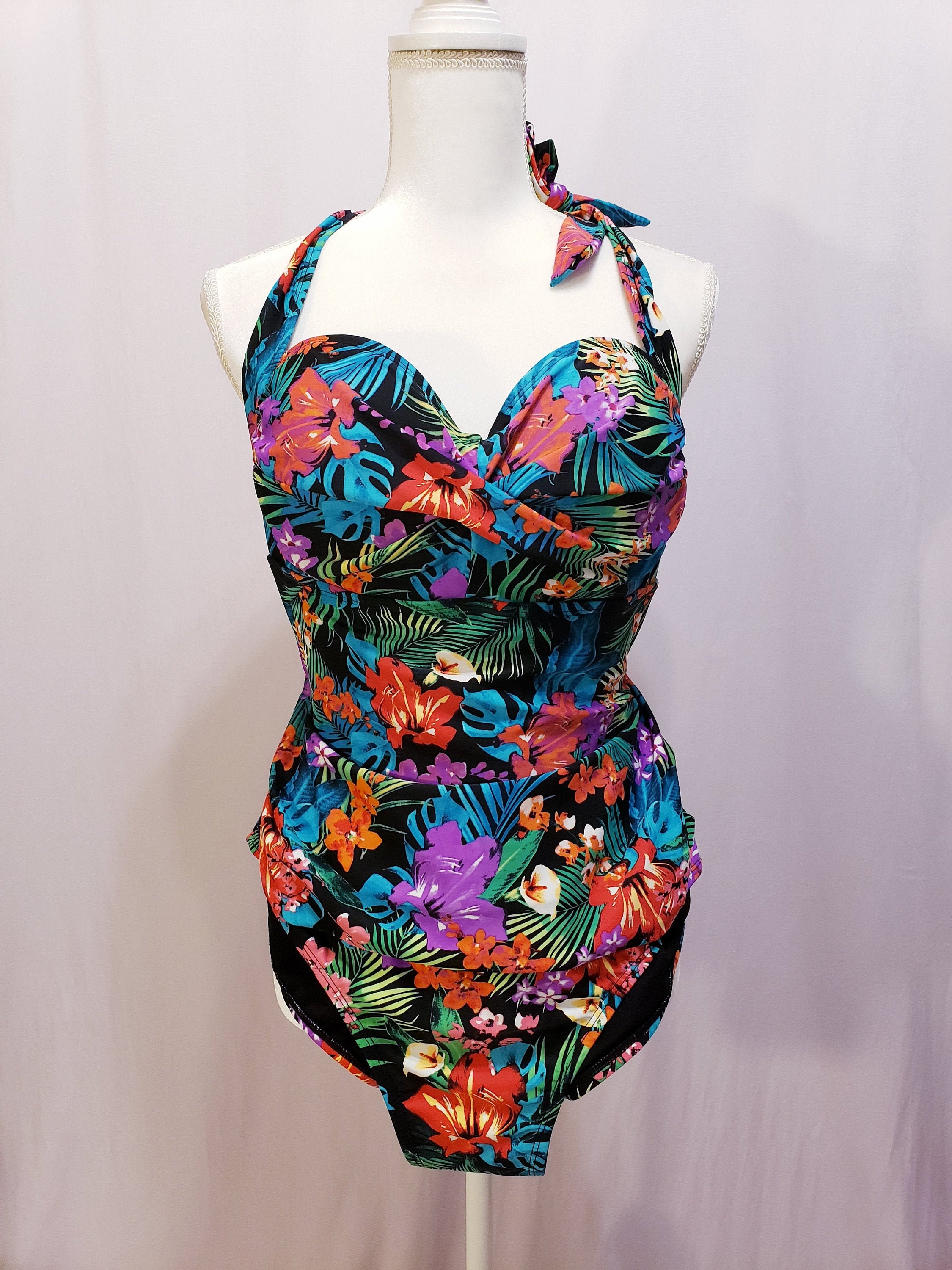 90s Floral Swimsuit - Etsy