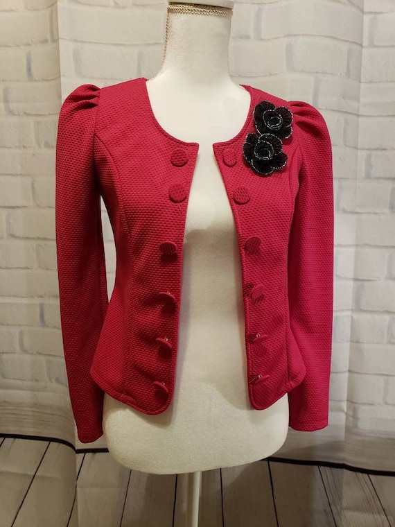 Hot pink and Black floral Blazer Jacket