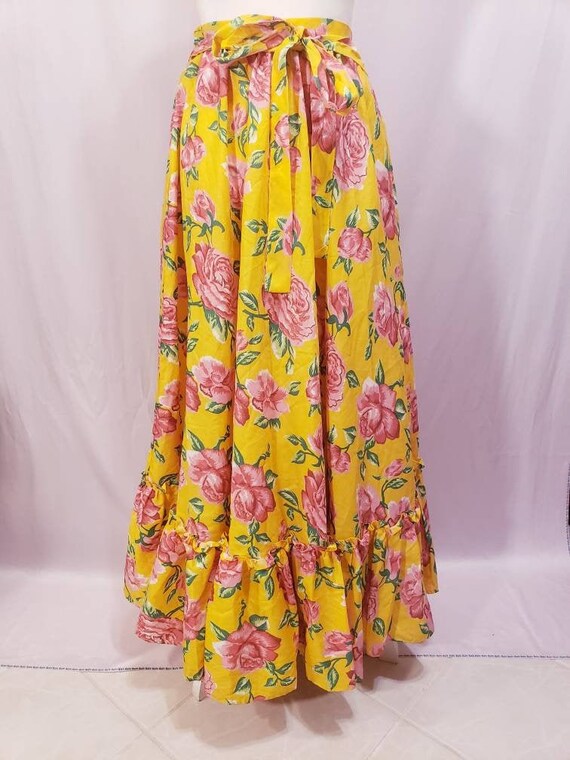 Yellow Pink Roses Maxi Skirt