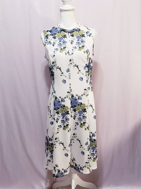 retro print stretchy professional dress white floral s/m main image 1