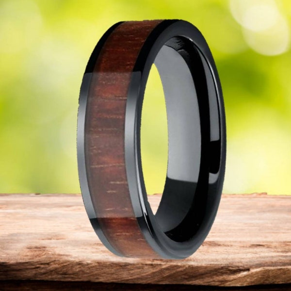 Jameson Men's or Women's Whiskey Barrel Tungsten Carbide 6mm Ring - Crafted from an oak Jameson Whiskey Barrel and Solid Black Tungsten.