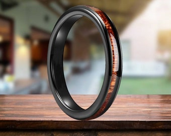 Jameson Whiskey Barrel Anillo de carburo de tungsteno para mujer de 4 mm - Elaborado a partir de un barril de whisky Jameson de roble y tungsteno negro sólido.