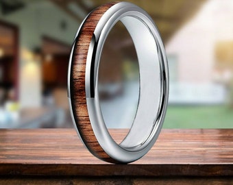 Anillo de carburo de tungsteno para mujer Jameson Whiskey Barrel de 4 mm: elaborado a partir de un barril de whisky Jameson de roble y tungsteno sólido pulido a espejo.
