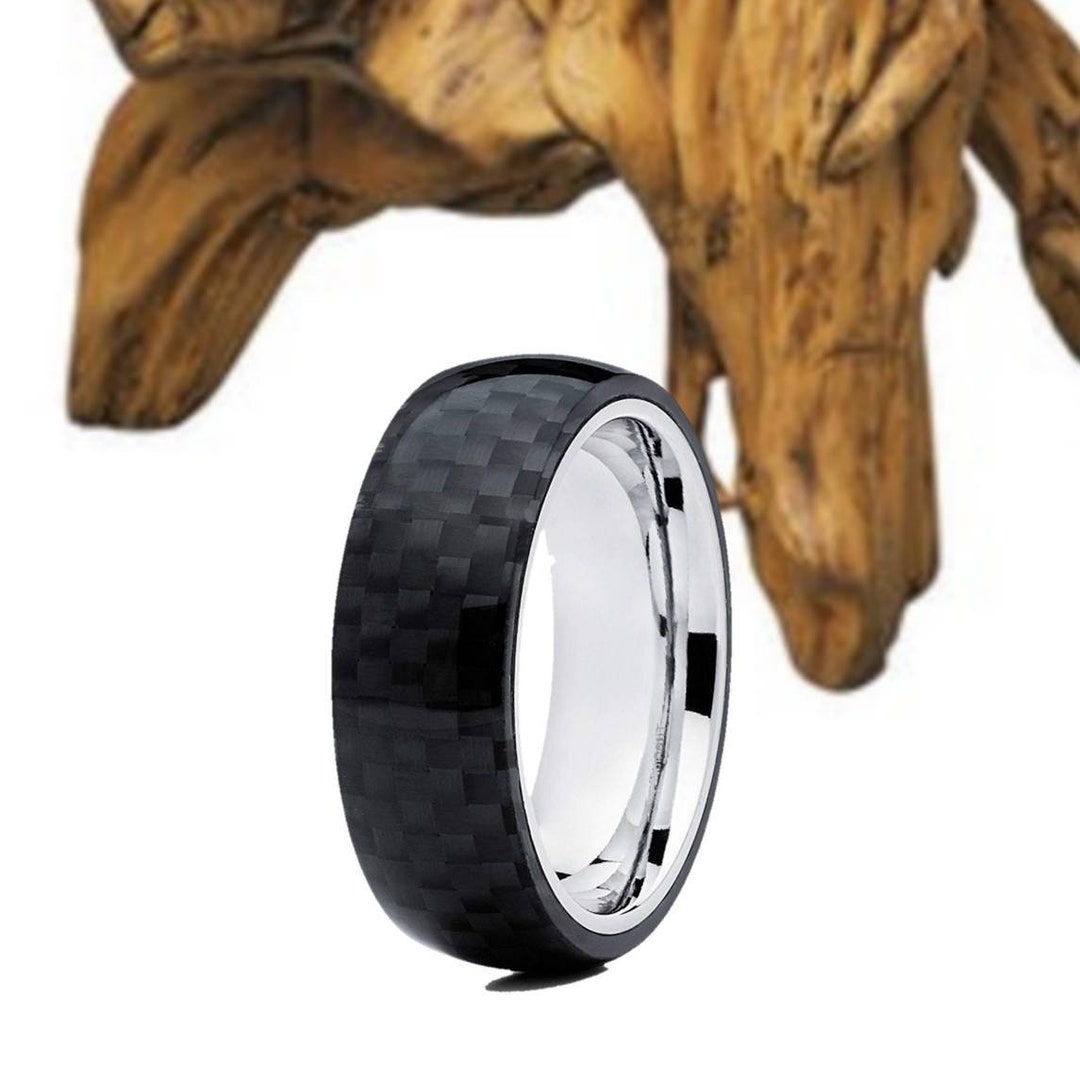 Carbon Fiber Titanium Ring 8mm Domed Carbon Fiber Outer W/ Etsy