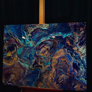 銀河の絵画。抽象画。流体アート レインボー アクリル。宇宙の絵画