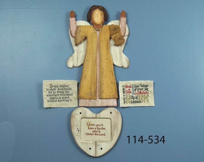 Country Wooden Angel Messenger, Rustic Angel, Christmas Angel, Folk Angel, Vintage Angel