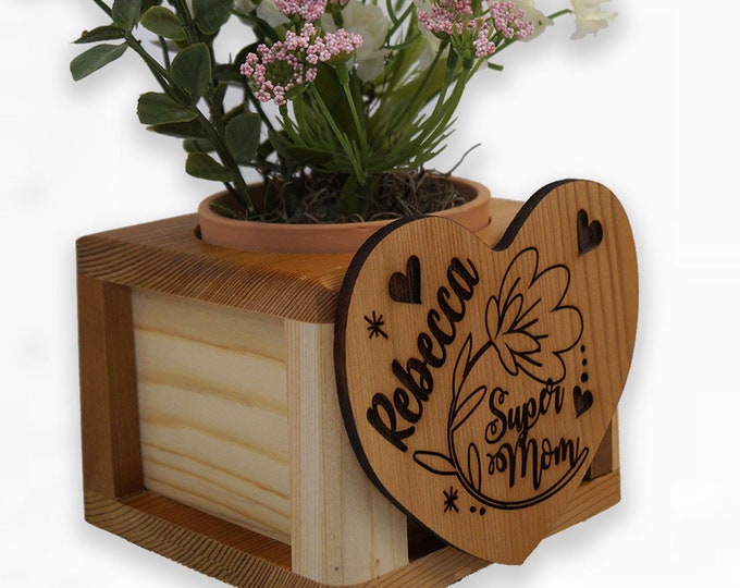Personalized Cedar Heart Planter, Engraved Mother's Day Gift