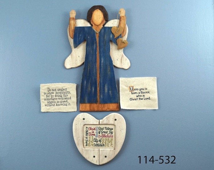 Country Wooden Angel Messenger, Rustic Angel, Christmas Angel, Folk Angel, Vintage Angel