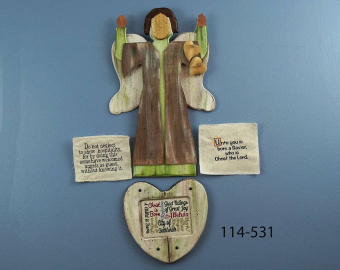 Country Wooden Angel Messenger, Rustic Angel, Christmas Angel, Folk Angel, Vintage Angel