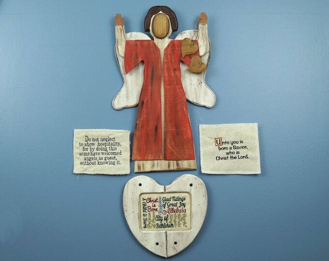 Country Wooden Angel Messenger, Rustic Angel, Christmas Angel, Folk Angel, Vintage Angel