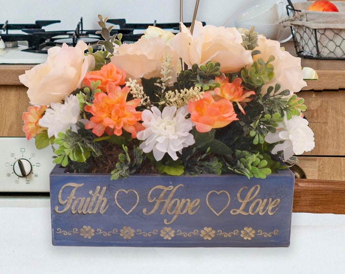 Faith Hope Love Floral Crate, Floral Centerpiece, Floral Crate, Spring Floral, Summer Floral, Crate with flowers