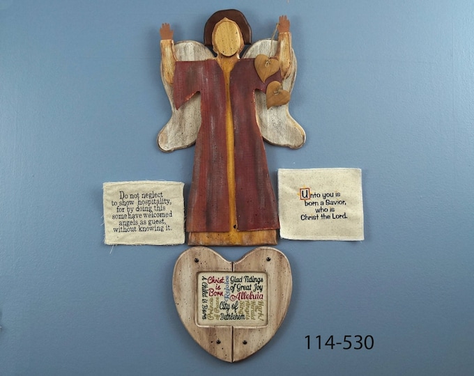 Country Wooden Angel Messenger, Rustic Angel, Christmas Angel, Folk Angel, Vintage Angel