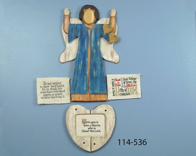 Country Wooden Angel Messenger with Cedar Hearts