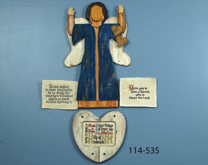 Country Wooden Angel Messenger, Rustic Angel, Christmas Angel, Folk Angel, Vintage Angel