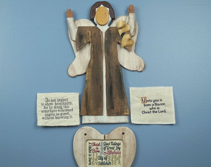 Country Wooden Angel Messenger, Rustic Angel, Christmas Angel, Folk Angel, Vintage Angel