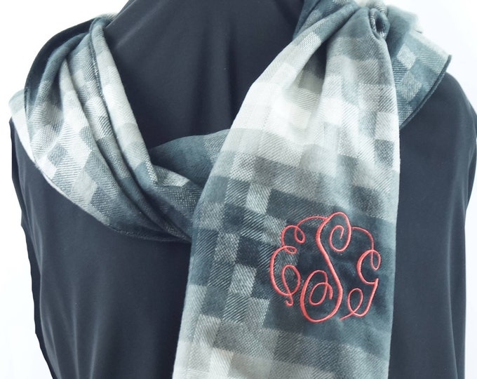 Monogrammed Oblong Scarf, Monogrammed Scarf, Oblong Scarf, Plaid Scarf, Monogram Gifts, Large Scarf, Gifts under 30, Gift for her