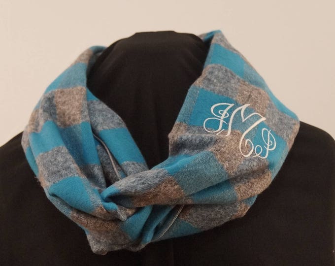 Monogrammed Infinity Scarf, Initials Shawl, Infinity Scarf, Plaid Scarf,  Personalized Gifts, Large Scarf, Gifts under 30, Gift for her