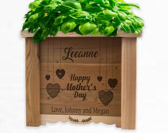 Personalized Cedar Planter, Happy Mother's Day Planter, Herb Garden,  Floral Engraved Planter, Deck Porch Planter, Gift for Mom