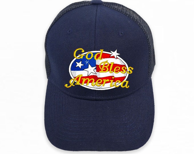 God Bless AmericaTrucker Hat, USA hat, Stars and Stripes, American Flag Design Hat, Trucker Hat