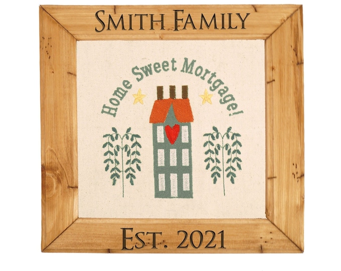 Personalized Home Sweet Mortgage, First Home Gift, Embroidered Art Framed, Customized Gift, Wedding Gift, Housewarming Gift, Farmhouse Decor
