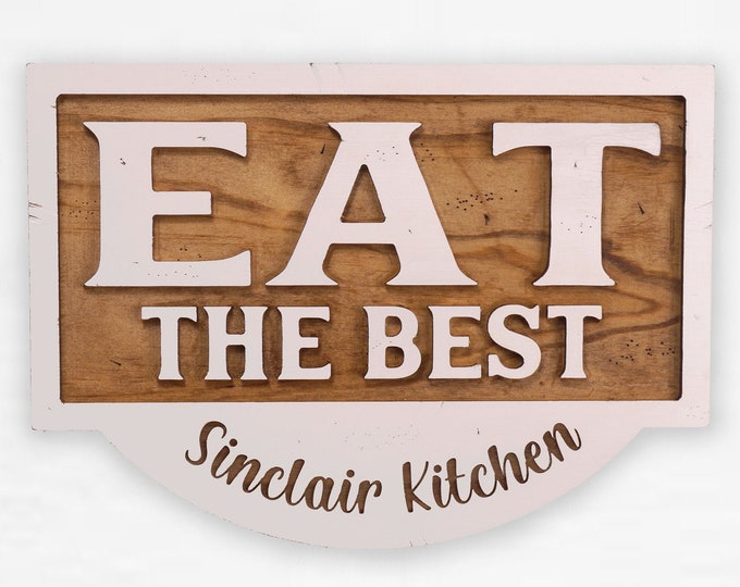 Personalized Kitchen Sign, Farmhouse Kitchen Decor, Eat Sign, Carved Wood, Gift for Mom, Housewarming, Gift for Cook, Chef