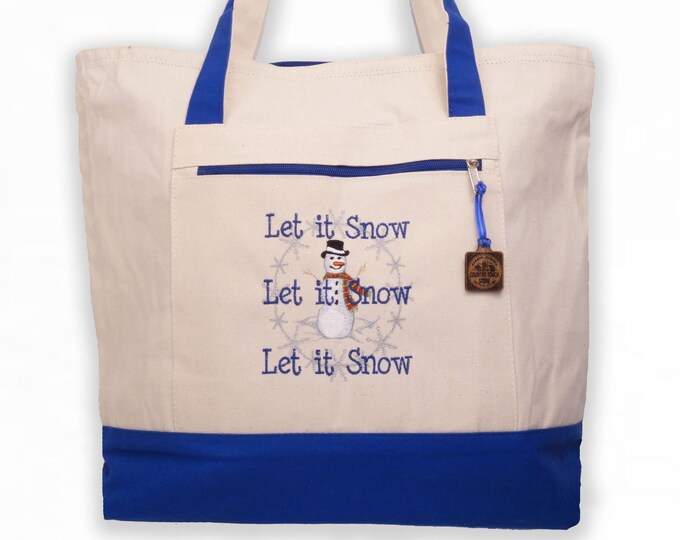 Christmas Tote Bag, Tote Bag with zip top and pocket, Let it Snow Bag, Heavy Canvas Tote, Handbag, Shoulder Bag, Large Tote, Christmas Bag