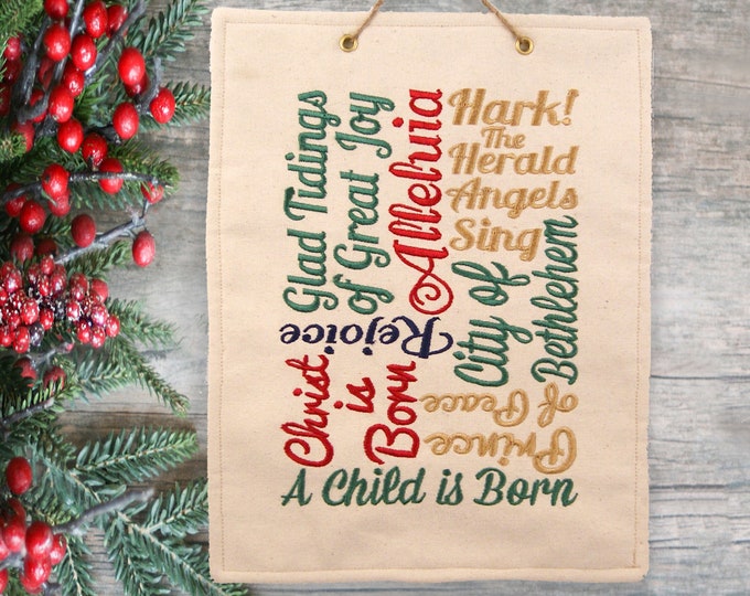 Christmas Banner, Scripture Banner, Embroidered Wall Hanging, Gods Word Decor, Inspirational, Wall Hanging,  Gift, Handmade, Wall Art