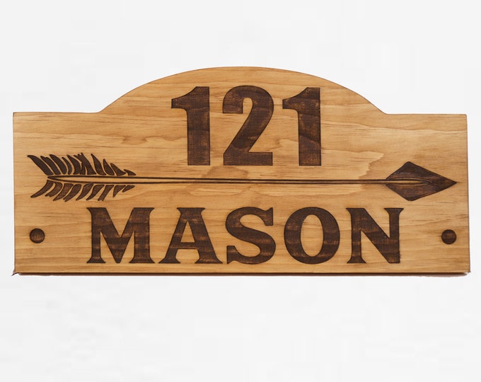 Personalized House Number Sign,  Arrow House Number Sign,  Exterior or Interior Wood Wall Hanging, Wall Art,  Family Name, Rustic Art
