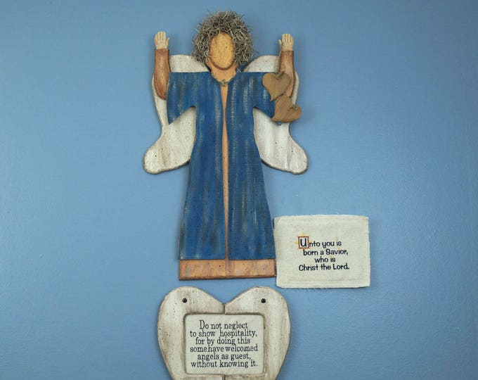 Country Wooden Angel Messenger, Rustic Angel, Christmas Angel, Folk Angel, Vintage Angel
