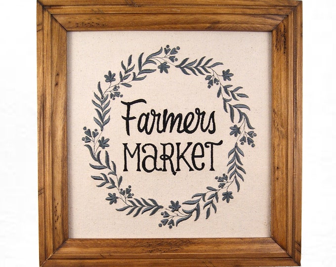 Farmers Market, Wreath, Home Decor, Embroidered, Framed, Kitchen Decor, Dining Room Decor, Wedding Gift, Housewarming Gift, Farmhouse Decor