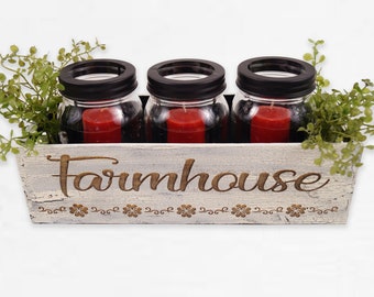 Farmhouse Mason Jar Candle Holder, Table Centerpiece, Candle Jar Box, Personalized Candle Jar Holder