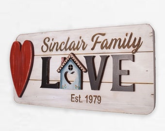 Personalized LOVE Sign, Hand Painted Farmhouse style Welcome, Wood Wall Hanging, Wall Art,  Family Name Sign, Cabin Decor, Living Room Decor