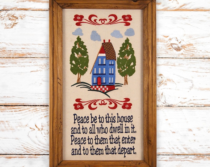 House Blessing,Large Framed Embroidered Art, Farmhouse Decor, Rustic Decor, Wedding Gift, Housewarming Gift