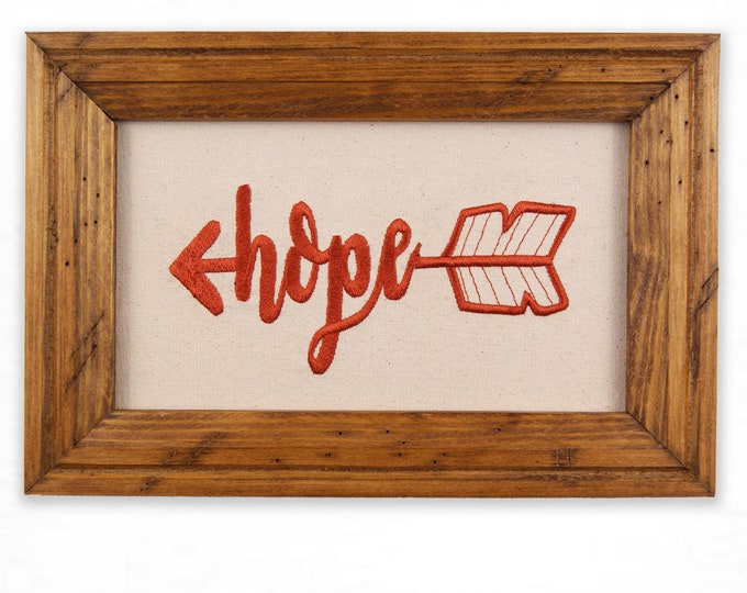 Hope Decor, Fall Decor, Arrow Art, Scripture Decor, Framed Embroidered Art, Rustic Decor, Wedding Gift, Housewarming Gift, Gift under 20
