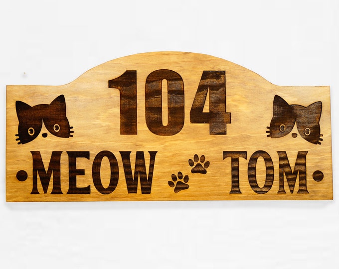 Personalized Cat House Number Sign, Cat Paw House Sign,  Cat Sign, Exterior or Interior Wood Wall Hanging, Wall Art,  Cat's Name, Rustic Art