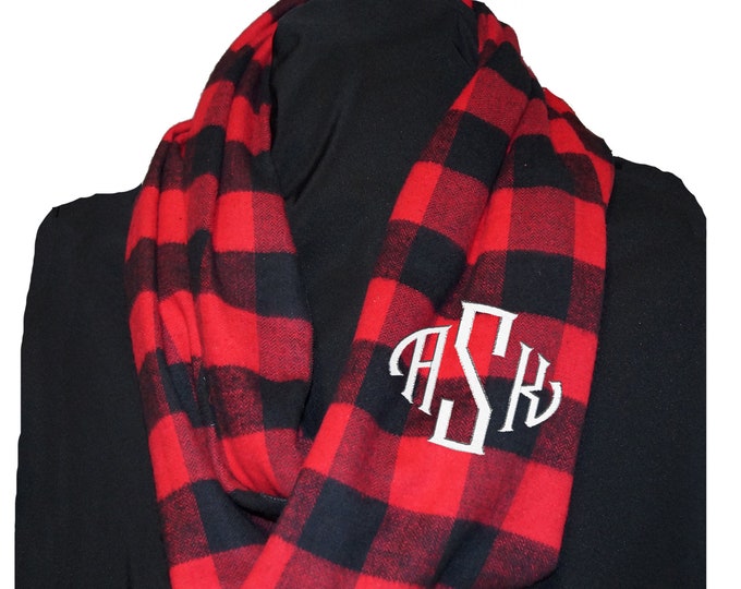 Monogrammed Infinity Scarf, Monogrammed Scarf, Infinity Scarf, Buffalo Plaid Scarf, Plaid Scarf, Monogram Gifts, Large Scarf, Gifts under 30