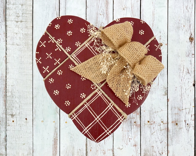 Heart Plaque, Heart Wall Hanging, Barn Red Country Heart,  Rustic Red Heart Wall Hanging, Country Decor Heart