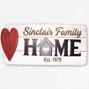 Personalized HOME Sign, Hand Painted Farmhouse Sign, Wood Wall Hanging, Wall Art,  Family Name Sign, Cabin Decor, Wedding Gift, Living Room