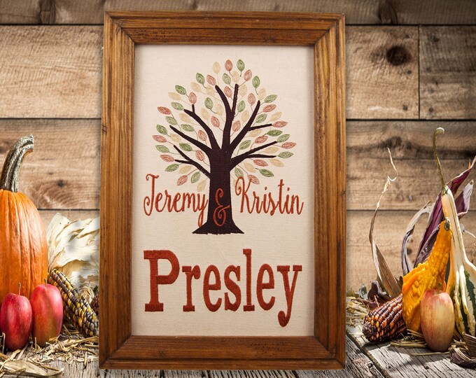 Personalized tree, Botanical Decor, Framed Embroidered Art, Farmhouse Decor, Rustic Decor, Wedding Gift, Housewarming Gift, Fall decor