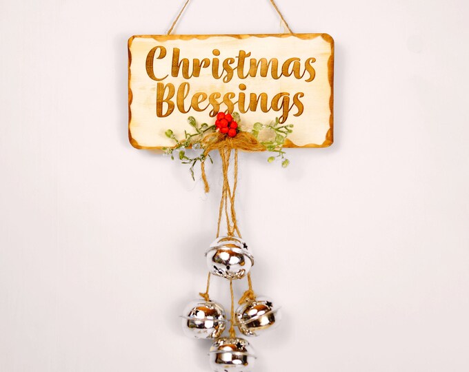 Christmas Blessings Sign, Christmas Decor, Christmas Bells Wall hanging, Christmas Sign, Christmas Ornament, Modern Farmhouse decor