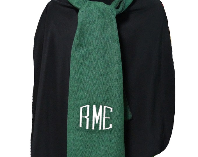 Monogrammed Oblong Scarf, Monogrammed Scarf, Long Scarf, Herringbone Scarf, Monogram Gifts, Large Scarf, Custom Scarf, Gift for her