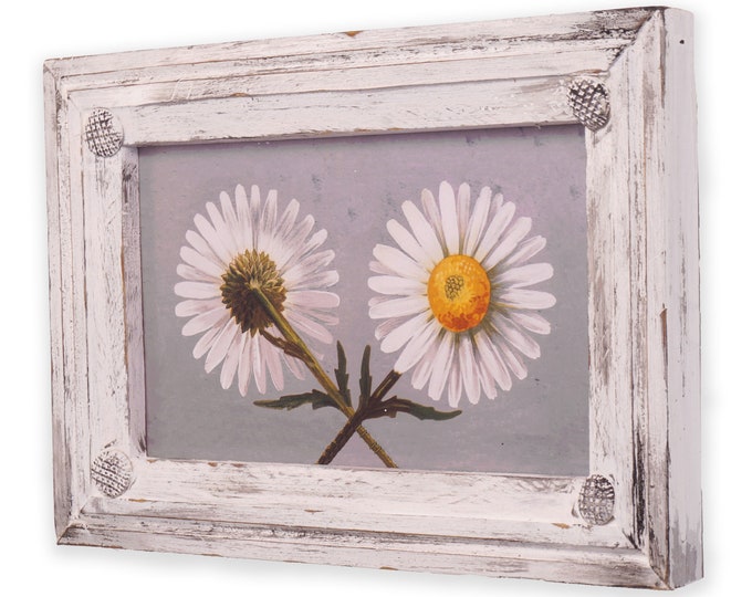 Vintage Daisy Print in Rustic Frame, Framed Art, Cottage Decor, Farmhouse, Floral Picture, Home Decor, Wedding Gift, Housewarming Gift