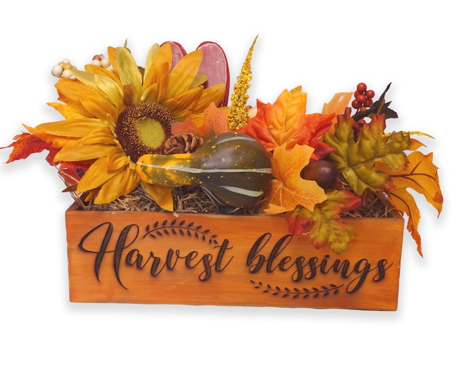 Harvest Blessings, Fall Farmhouse Tray, Table Centerpiece, Floral Tray, Handmade, housewarming gift, Thanksgiving, Fall Autumn Decor