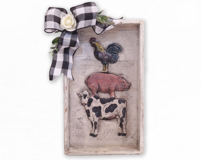 Country Stack, Framed Rooster Pig Cow, Farm Decor, Country Decor, Farmhouse Decor, Farm Animals,