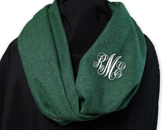 Monogrammed Infinity Scarf, Monogrammed Scarf, Infinity Scarf, Herringbone Scarf, Monogram Gifts, Large Scarf, Gifts under 30, Gift for her