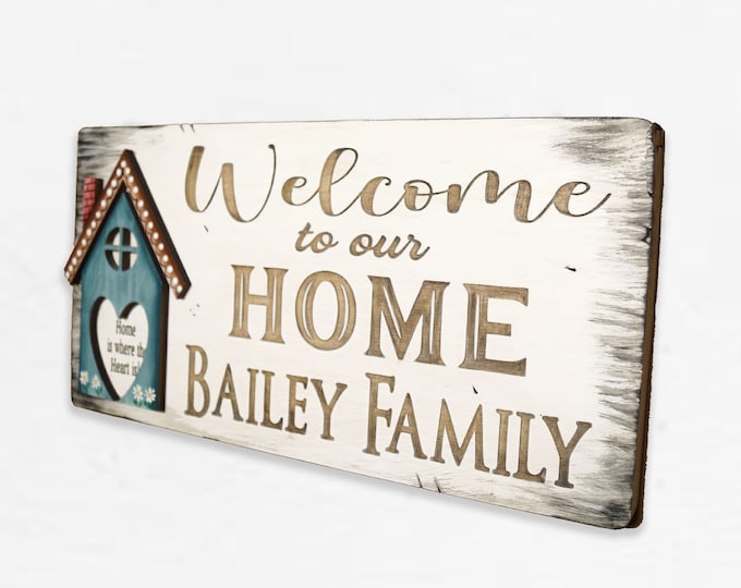 Personalized Welcome Sign, Engraved Farmhouse Sign, Entryway Sign, Porch Welcome, Family Name Sign, Rustic Decor,  Wall Art,  Wedding Gift,