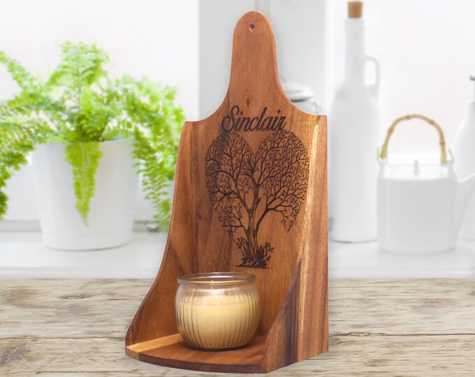 Personalized Candle Holder, Botanical Tree Candle Holder, Wall Hanging Candle Sconce, Jar Candle holder, Modern Farmhouse Decor, Acacia Wood