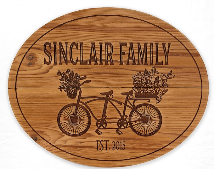 Bicycle for Two Personalized Sign, Cedar Wood Wall Hanging, Interior or Exterior Wall Art, Farmhouse decor, Family Name, Cabin Decor, Rustic