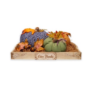 Fabric Pumpkin Set with Antiqued Tray: Fall Centerpiece