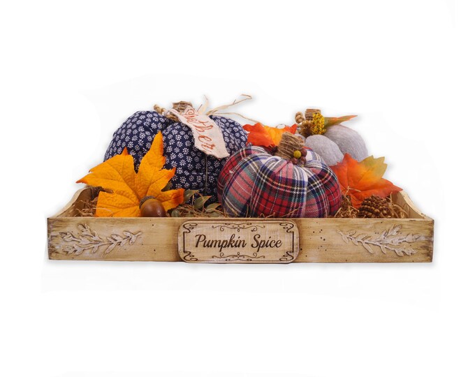 Three Fabric Pumpkin Set with Tray, Pumpkin Spice, Fall Centerpiece, Table Centerpiece, Autumn Decor, Gather, Coffee Table Tray, Fall Decor